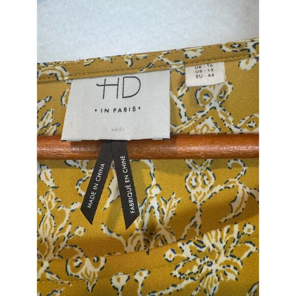 HD in Paris Floral Blouse Top Anthropologie Yellow Size 12 US 3/4 Sleeve - Picture 6 of 8
